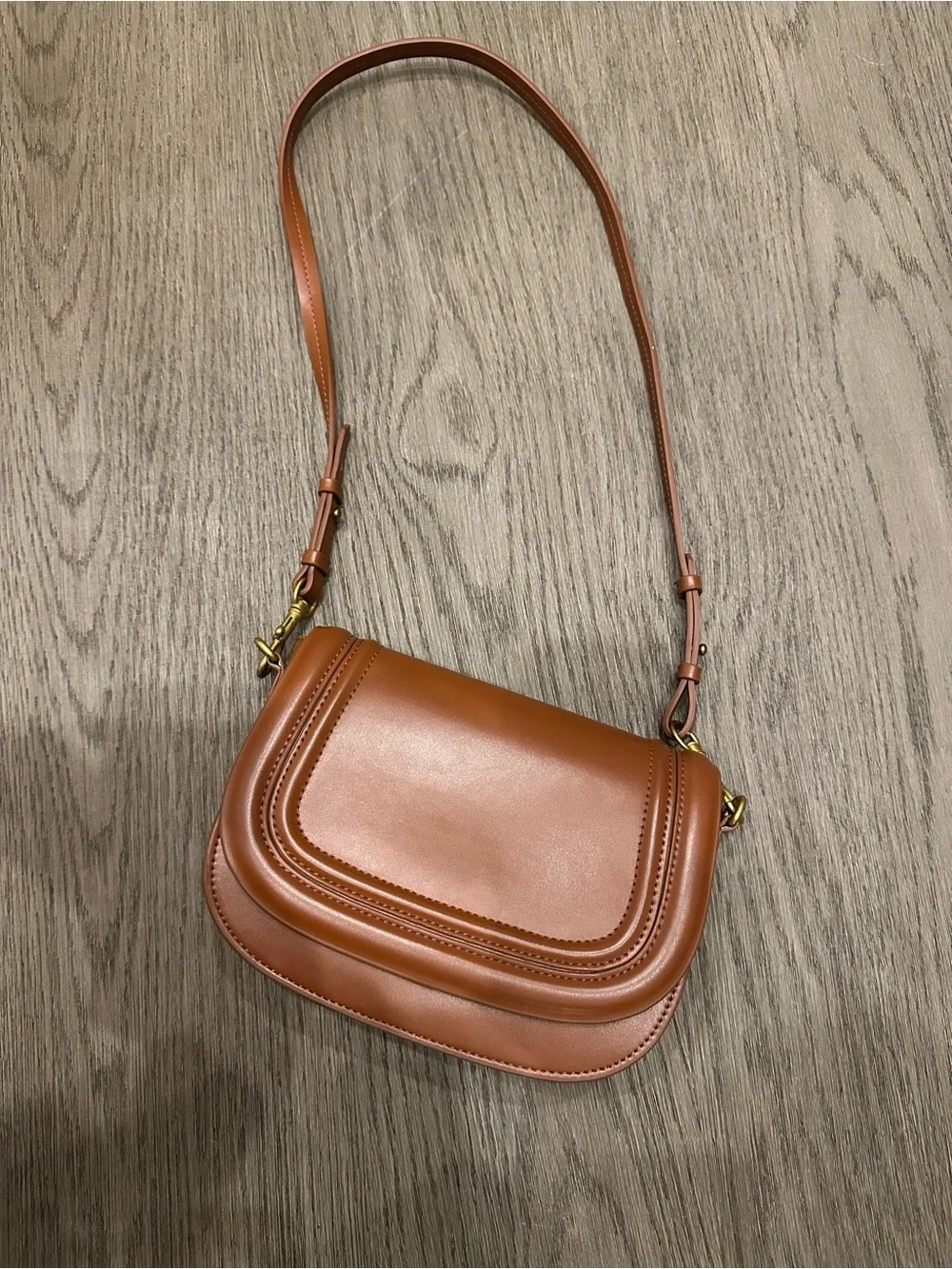Zara Tan Saddle-Style Leather Crossbody